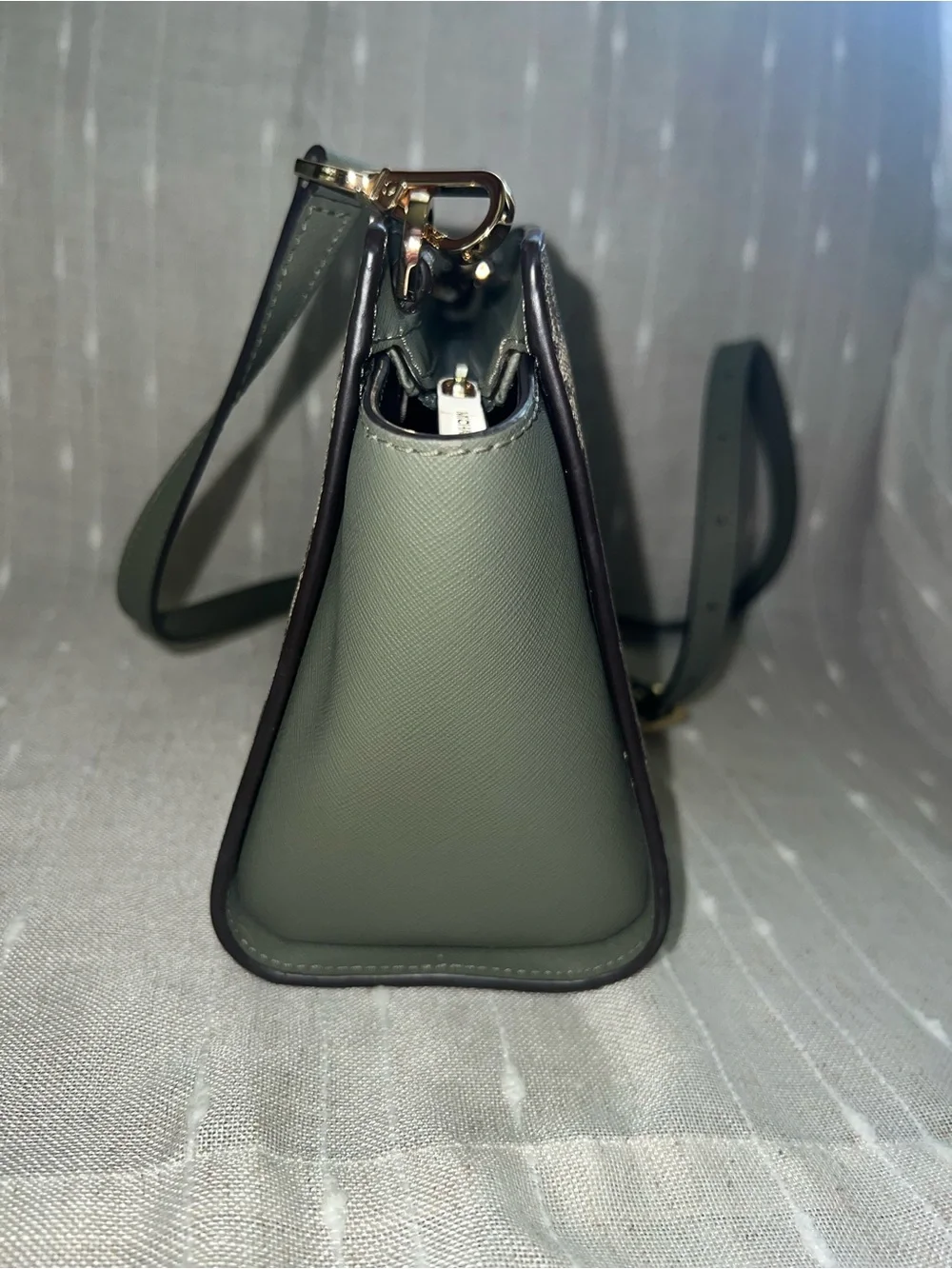 Michael Kors Beige MK Logo Crossbody with Olive Trim (NWT)